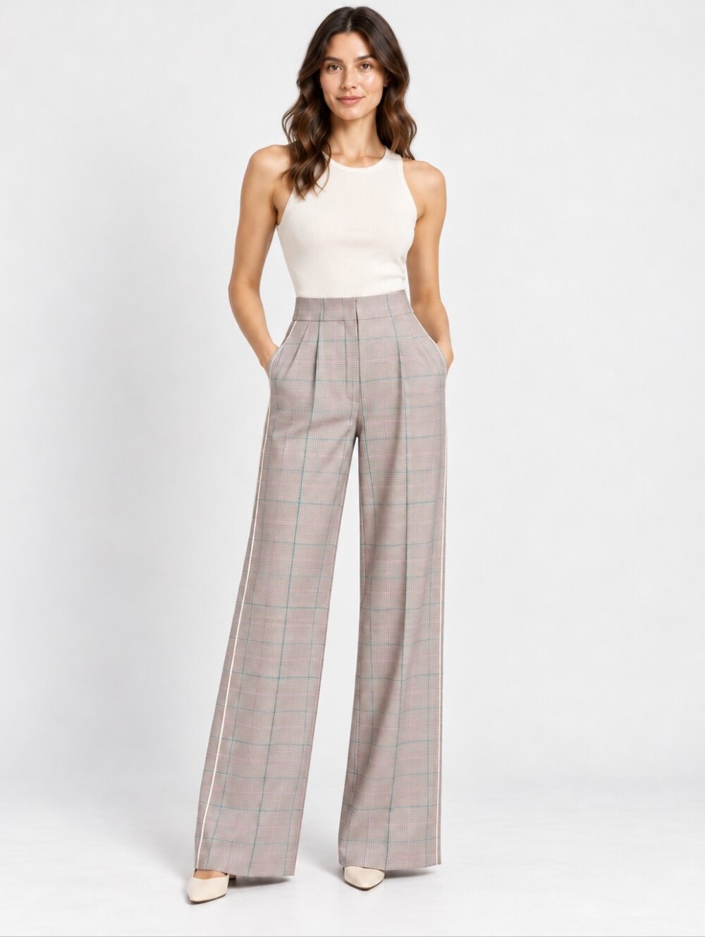 NWT ME+EM wide leg pastel plaid trouser pants size 2
